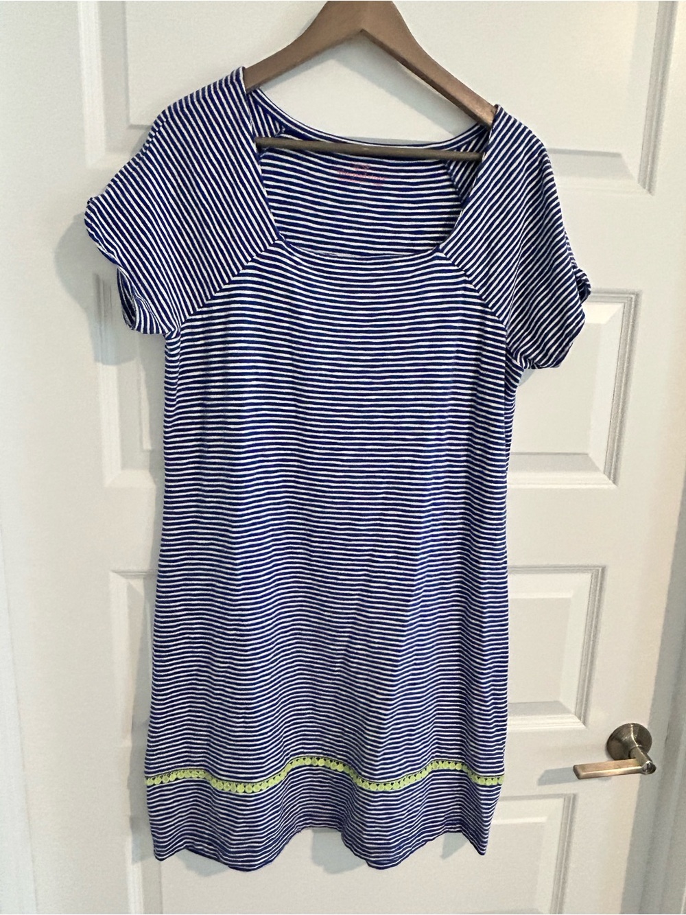 Vineyard Vines Striped Dress with Crochet Trim Blue White Size L